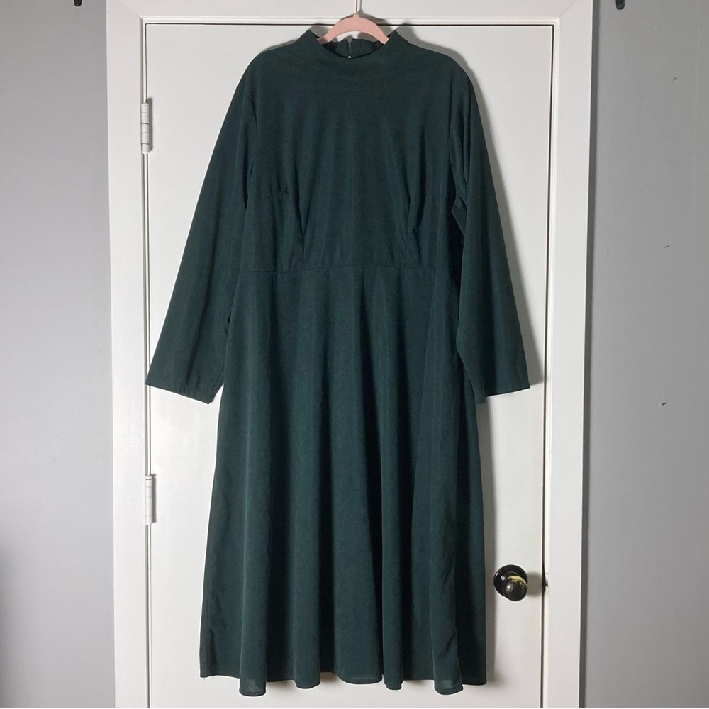 SHEIN Dark Green Corduroy Long Sleeve Maxi Dress Size 3XL